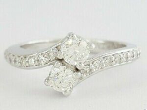 Two-Stone 0.72 ct 14K White Gold Round Cut Diamond Engagement Ring