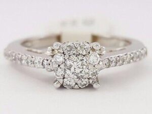 0.50 ct 14k White Gold Round Brilliant Cut Diamond Cluster Halo Engagement Ring