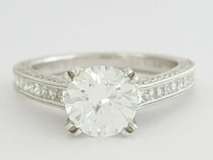 Kirk Kara Round Semi-Mount Engagement Ring Princess Round Side 18kt Gold 0.70 ct