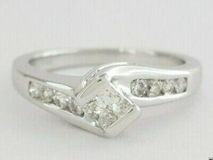 0.55 ct 14K White Gold Princess & Round Cut Diamond Engagement Ring 4 Grams