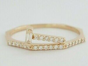 0.2 ct 18K Rose Gold Baguette & Round Cut Diamond Stackable T Ring