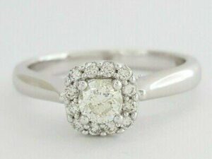 0.50 ct 14K White Gold Round Brilliant Cut Diamond Halo Engagement Ring