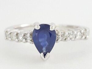 14k White Gold 0.95 ct Pear Sapphire & Round Diamond Engagement Anniversary Ring