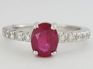 Oval Cut Ruby & Round Diamond Engagement / Fashion Ring 1.25 ct 18k White Gold