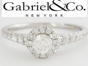 Gabriel & Co Round Cut Diamond Halo 0.69 ct 14K White Gold Engagement Ring