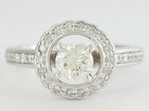 0.73 ct 14K Gold Round Brilliant Cut Diamond Halo Engagement Ring