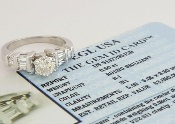 Round Baguette Diamond Engagement Ring 0.88 ct Platinum EGL USA Rtl 3,650