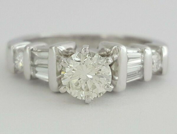 Round Baguette Diamond Engagement Ring 0.88 ct Platinum EGL USA Rtl 3,650