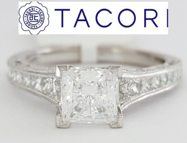 TACORI Reverse Crescent HT2510PR Princess 18k Semi-Mount Engagement Ring 0.75 ct