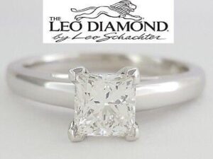 Leo Princess Diamond Solitaire Engagement Ring 0.97 ct 14K & Platinum E / SI2