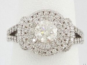 1.23 ct 14K White Gold Round Diamond Double Halo Engagement Ring AGS Triple 0