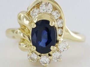 14K Yellow Gold 1.43 ctw Natural Oval Sapphire & Round Diamond Ring