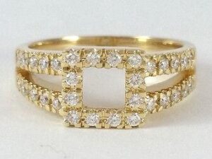 0.55 ct 14K Yellow Gold Round Brilliant Diamond Engagement / Fashion Square Ring