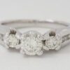 Round Brilliant Cut Diamond Three Stone Engagement Ring 0.75 ct 14K White Gold