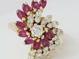 Vintage 14K Gold 0.77 ct Round Cut Diamond & 1 ct Ruby Fashion / Cocktail Ring