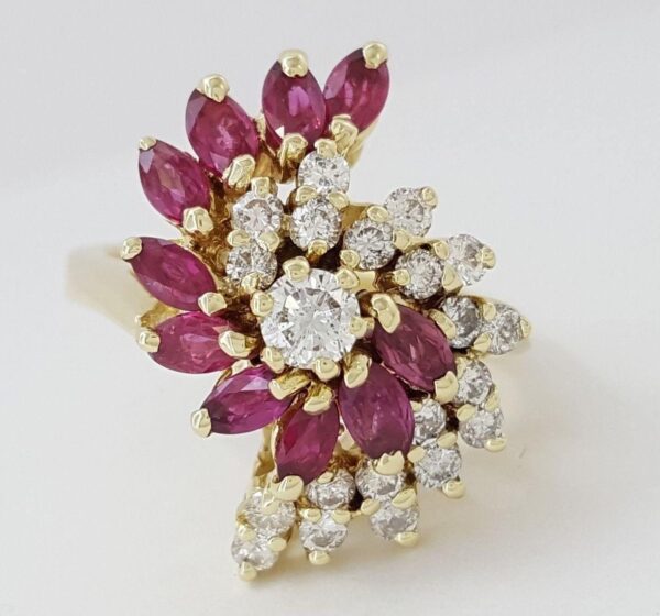 Vintage 14K Gold 0.77 ct Round Cut Diamond & 1 ct Ruby Fashion / Cocktail Ring