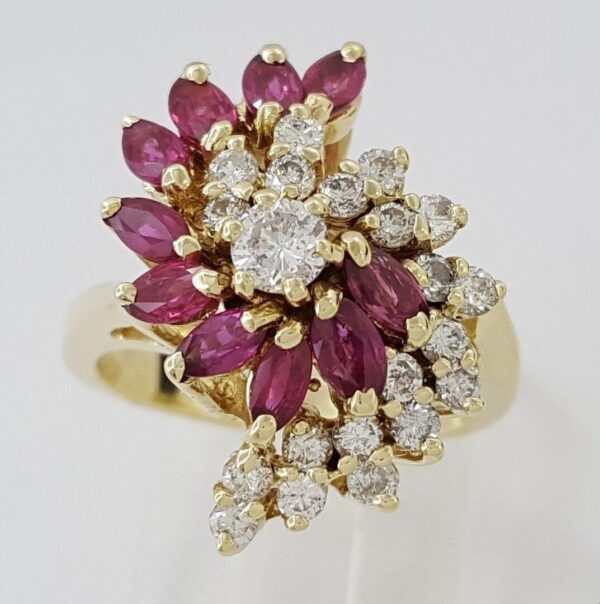 Vintage 14K Gold 0.77 ct Round Cut Diamond & 1 ct Ruby Fashion / Cocktail Ring