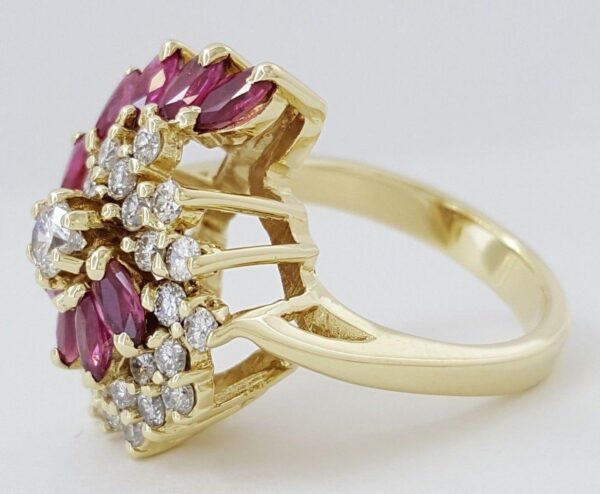 Vintage 14K Gold 0.77 ct Round Cut Diamond & 1 ct Ruby Fashion / Cocktail Ring