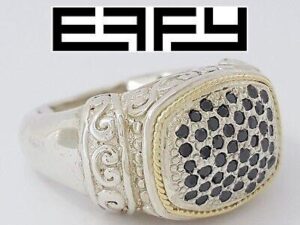 EFFY 925 Sterling Silver & 18k Gold 0.5 ct Round Cut Black Diamond Fashion Ring