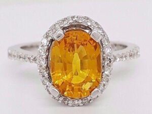 Oval Orange Sapphire & Round Diamond Halo Engagement Ring 2.75 ct 14K White Gold