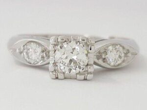 0.53 ct Antique Vintage Platinum Round Transition Cut Diamond Engagement Ring