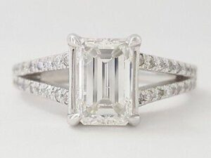 Platinum Emerald Cut & Round Brilliant Diamond Engagement Ring 2.01 ct GIA