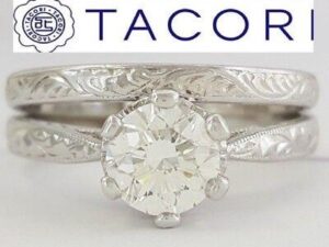 TACORI 10018 Platinum Round Diamond Engagement Wedding Ring Set 1 ct GIA H / VS1