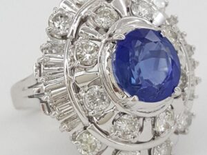 Vintage Platinum Oval Cut No Heat Sapphire & Diamond Double Halo Ring 5.34 ct