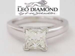 Leo Princess Diamond Solitaire Engagement Ring 0.97 ct 14K & Platinum F / SI1