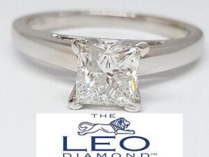 Leo Princess Diamond Solitaire Engagement Ring 0.96 ct 14K & Platinum G/SI2