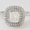 0.97 ct 18K White Gold Cushion Cut Diamond Double Halo Engagement Ring GIA E/VS1