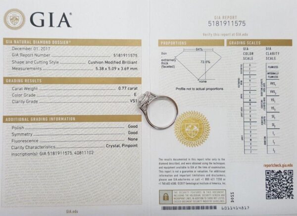 0.97 ct 18K White Gold Cushion Cut Diamond Double Halo Engagement Ring GIA E/VS1