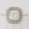 0.97 ct 18K White Gold Cushion Cut Diamond Double Halo Engagement Ring GIA E/VS1
