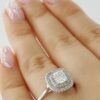 0.97 ct 18K White Gold Cushion Cut Diamond Double Halo Engagement Ring GIA E/VS1