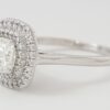 0.97 ct 18K White Gold Cushion Cut Diamond Double Halo Engagement Ring GIA E/VS1