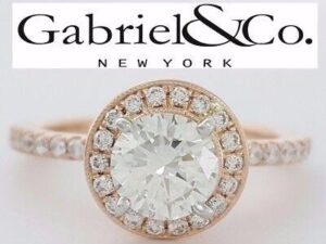 Gabriel 1.01 ct 14K Rose Gold Round Cut Diamond Halo Engagement Ring GIA H / SI1