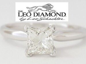 Leo Princess Cut Diamond Solitaire Engagement Ring 0.73 ct 14K & Platinum GSI