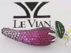 LeVian Round Diamond Ruby Sapphire Chili Pepper Brooch 4.74 ct 14K Gold 5,197