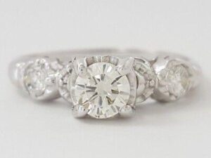 0.60 ct Vintage 14k White Gold Round Brilliant Diamond Engagement / Fashion Ring