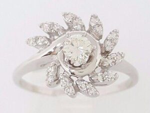 0.55 ct Vintage 14K White Gold Round Brilliant Cut Engagement Statement Ring