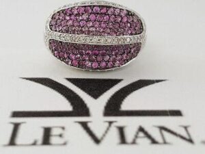 LeVian Pink Sapphires & Diamond Statement Cocktail Ring 18k White Gold 1.90 ct