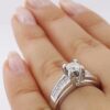 Round Brilliant & Princess Cut Diamond Engagement Ring 1.3 ct 14K White Gold