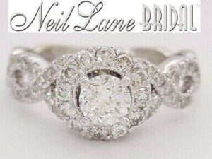 Neil Lane Bridal 1 ct 14K White Gold Round Cut Diamond Halo Engagement Ring 3K