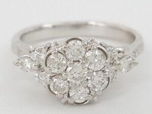 Round Diamond Engagement Anniversary Flower Cluster Ring 0.83 ct 18K White Gold