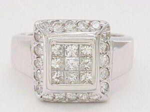 Gold Invisible Princess Cut Diamond Halo Engagement Ring 0.75 ct 18K White