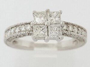 Vintage 1.33 ct 14k White Gold Princess Diamond Invisible Set Engagement Ring