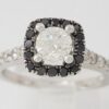 Natural Round White & Black Diamond Halo 1.1 ct 14K White Gold Engagement Ring