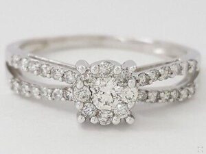 0.50 ct 14K White Gold Round Diamond Cluster Halo Engagement Ring