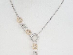 Round Cut Diamond Circles Double Row Necklace 16" 0.75 ct 18k White & Rose Gold