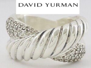 David Yurman 925 Sterling Silver 0.6 ct Diamond Crossover X Band / Ring 12 mm